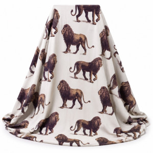 Luxury White Royal Elephant and  Lion Traditional fenico Fabric