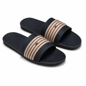 Luxury Black and Beige Striped Comfort Slide Sandals