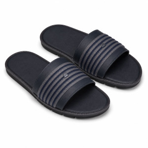 Luxury Navy Blue and Grey Striped Comfort Slide Sandals