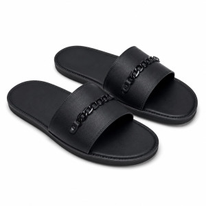 Luxury Black Chain Accent Comfort Slide Sandals