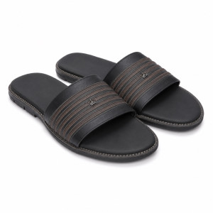 Luxury Black Crown Stripe Comfort Slide Sandals