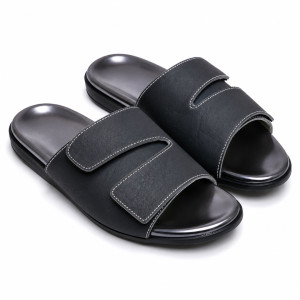 Luxury  Black Layered Strap Comfort Slide Sandals