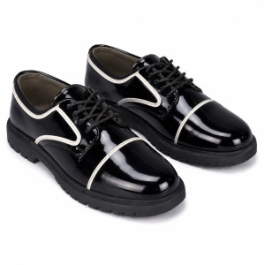 Mens Glossy Black Chunky Sole Oxford Shoe