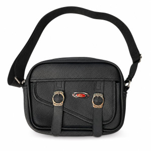 Compact Grained Faux Leather Crossbody Messenger Bag