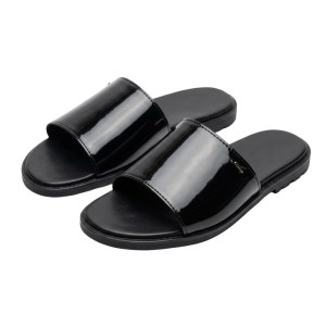 Mens Black Patent Leather Slip On Slide Sandals