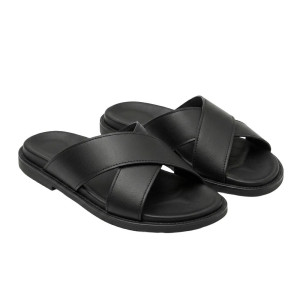 Black Crossover Leather Slide Sandals