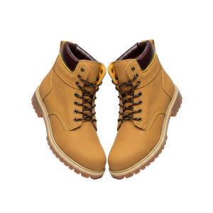 Wheat Tan Leather Work Boots with Padded Collar