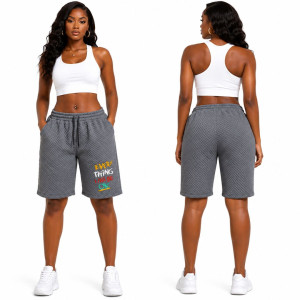 Quilted Texture Casual Shorts with Graphic Print