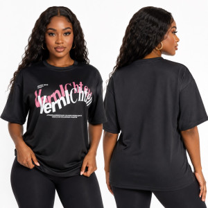 Premium Black Graphic Print Round Neck T Shirt