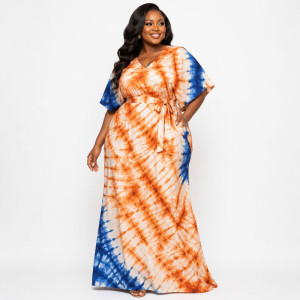 Orange and Blue Adire Tie Dye Fabric