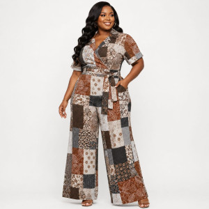 Brown and Cream Patchwork Pattern Fabric