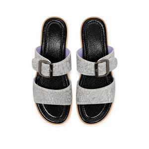 Womens Double Strap Buckle Wedge Sandal