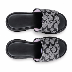 Monogram Pattern Platform Slide Sandals