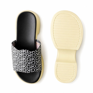 Womens Flat Slippers with Printed Strap
