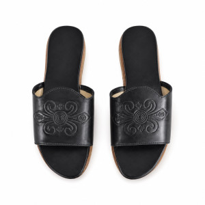 Embossed Medallion Wedge Slide Sandals