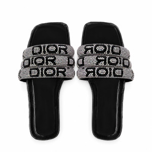 Crystal Embellished Triple Strap Slide Sandals