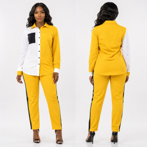 Quality Women Color Block Long Sleeve Shirt and Trouser Set