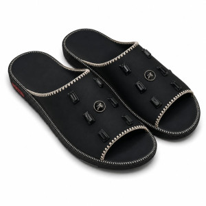 Premium Black Open Toe Embellished Comfort Slide Sandals