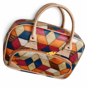 Multicolor Geometric Pattern Zip Handbag with Handles