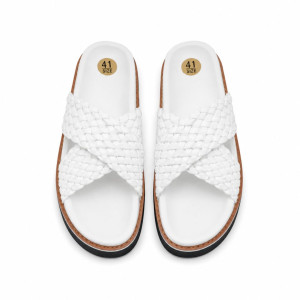 Mens White Woven Slide Sandals