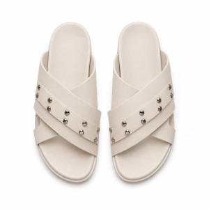Mens Cross Strap Comfort Slide Sandals with silver accent