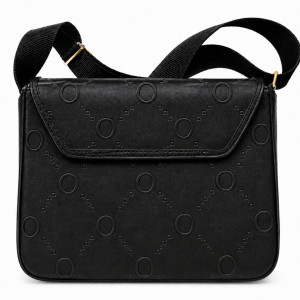 Black Embossed Vegan Leather Square Crossbody Bag