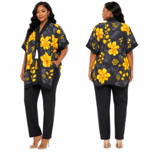 Floral Print Kimono Style Top with Tassel Detail