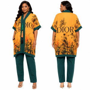 Two Piece Floral Kimono and Trouser Set