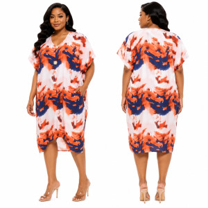 Vibrant Abstract Print Short Sleeve Shift Dress