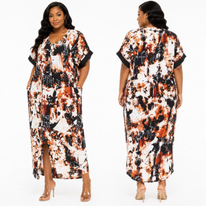 Earth Toned Abstract Pattern Maxi Kaftan