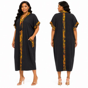 Stylish Knee Length Black Dress with African Inspired Patterns