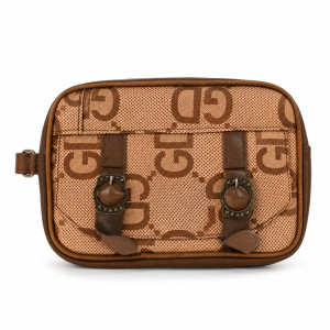 Monogram Pattern Canvas Crossbody Bag with Buckle Details
