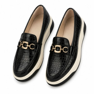 Black Croc Embossed Platform Loafers