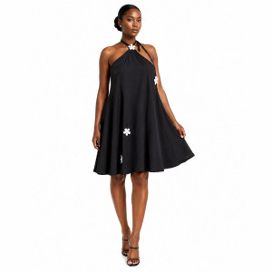 Floral Applique Halter Neck Mini Dress