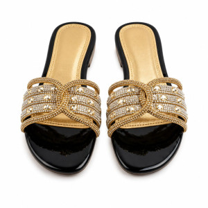 Gold Embellished Multi Strap Slide Sandals