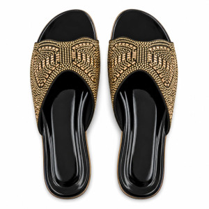 Womens Flat Slippers with Embellished Design