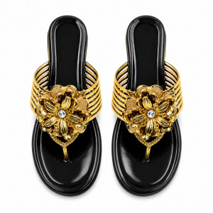 Gold Floral Ornament Thong Sandals