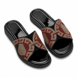 Two Tone Rhinestone Patterned Slide Sandals