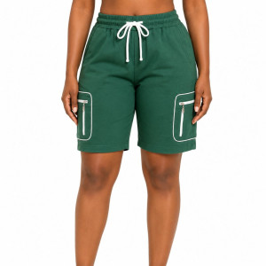 Green Drawstring Cargo Shorts with Zipper Pockets