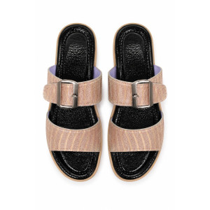 Womens Double Strap Buckle Slide Sandals