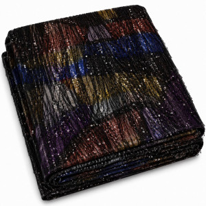 Shimmering Black Sequin Fringe Mesh Fabric