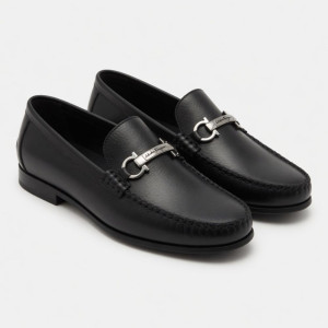 Mens Black Loafers with Unique Heel Design