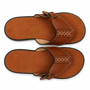 Classic Tan Faux Leather Toe Post Slipper