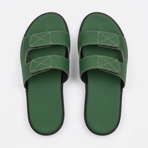 Mens Green Double Strap Comfort Slide Sandals