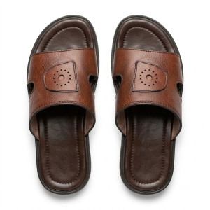 Mens Brown Classic Comfort Slide Sandals