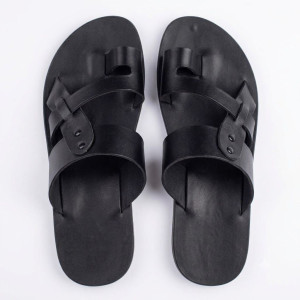 Mens Black Toe Loop Comfort Sandals
