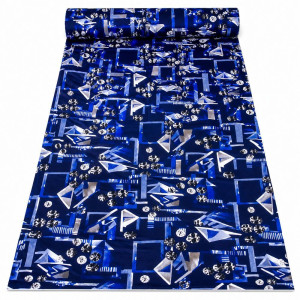 Blue Geometric Pattern Vintage Fabric