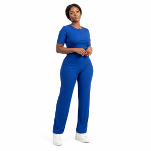 Short Sleeve Henley Top and Straight Leg Trousers Co ord Set