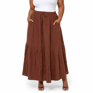 Womens Premium Chocolate Brown Elastic Waist Maxi Skirt