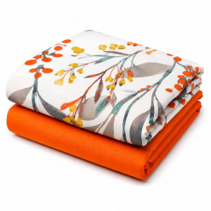 Premium Floral  Orange & White Print with Plain  cotton Matching Fabric
